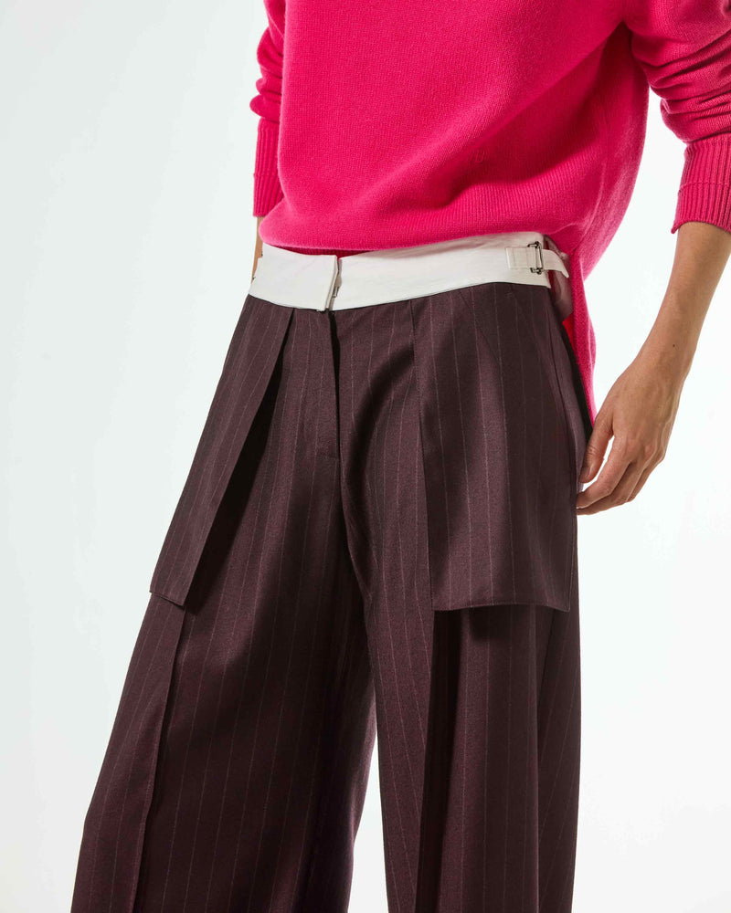 Wool Pinstripe Inside Out Trouser - Burgundy SERENA BUTE