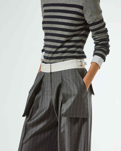 Wool Pinstripe Inside Out Trouser - Slate Grey SERENA BUTE