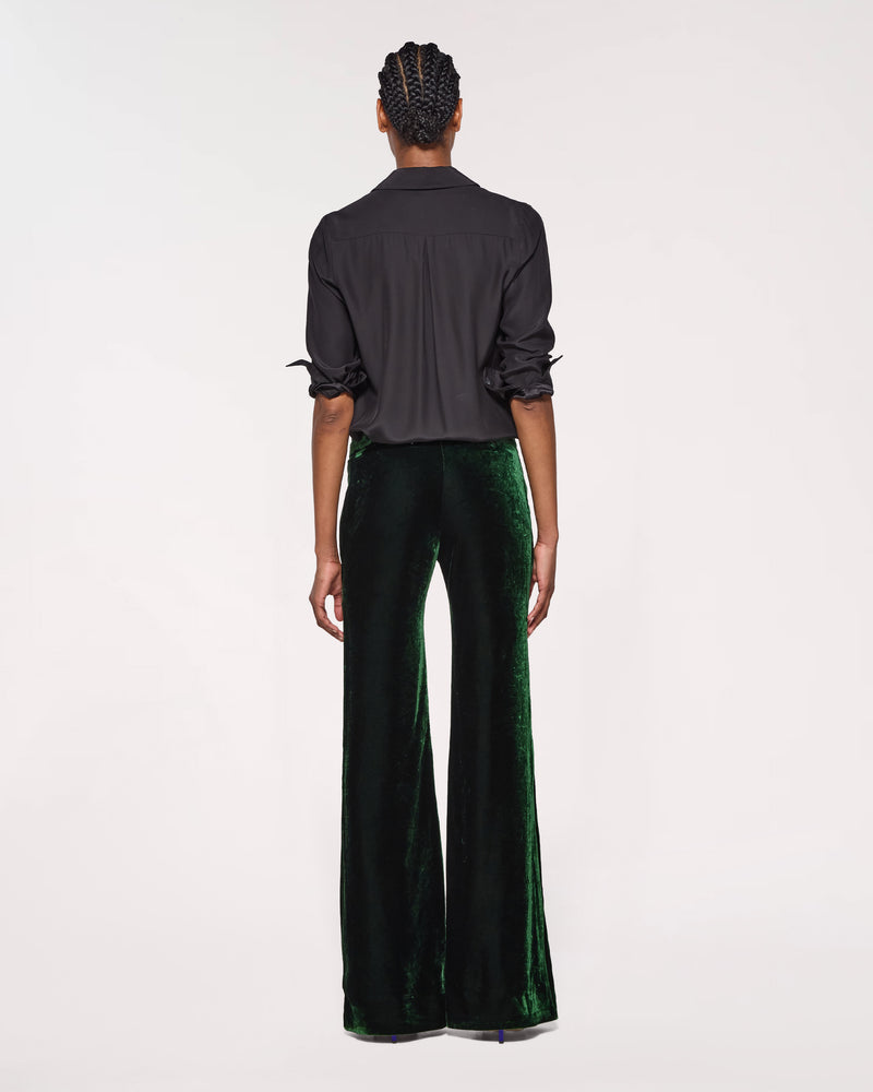 Velvet Flare Trouser - Dark Green SERENA BUTE