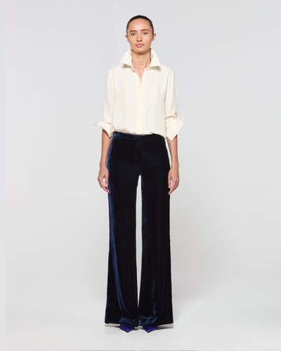 Velvet Flare Trouser - Navy Blue SERENA BUTE