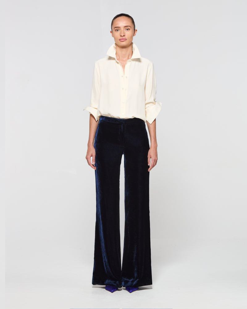 Velvet Flare Trouser - Navy Blue SERENA BUTE