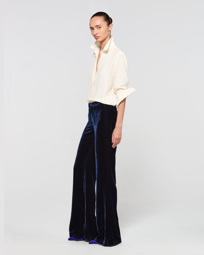 Velvet Flare Trouser - Navy Blue SERENA BUTE