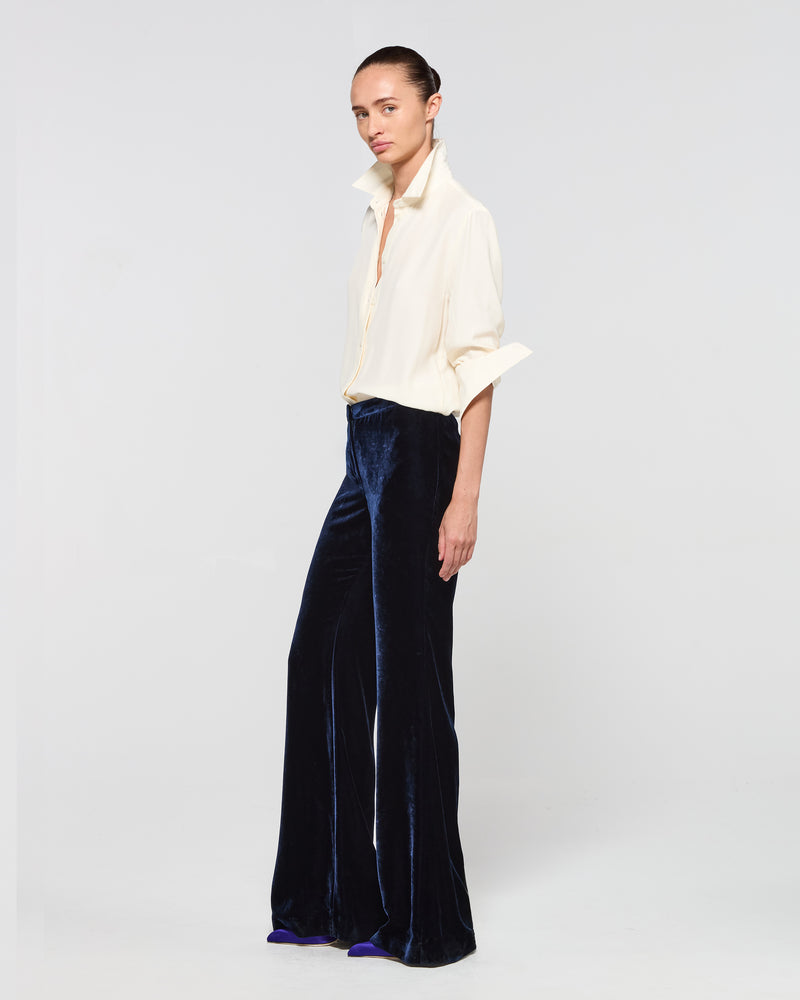 Velvet Flare Trouser - Navy Blue SERENA BUTE