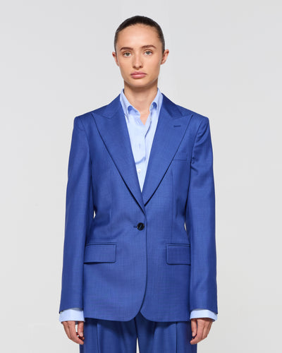 Wool Fitted Single Breasted Blazer - Cobalt Blue SERENA BUTE