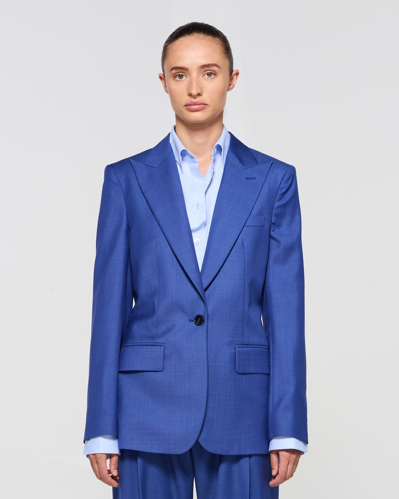 Wool Fitted Single Breasted Blazer - Cobalt Blue picture #4