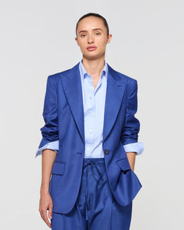 Wool Fitted Single Breasted Blazer - Cobalt Blue