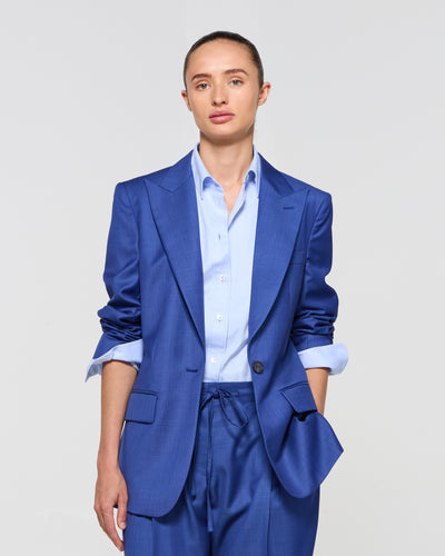 Wool Fitted Single Breasted Blazer - Cobalt Blue SERENA BUTE