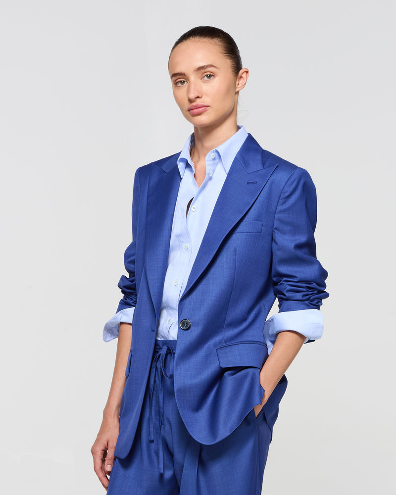 Wool Fitted Single Breasted Blazer - Cobalt Blue SERENA BUTE
