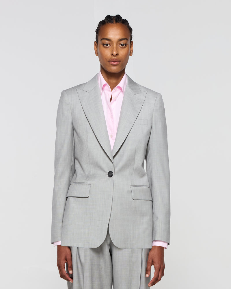 Wool Fitted Single Breasted Blazer - Light Grey picture #4