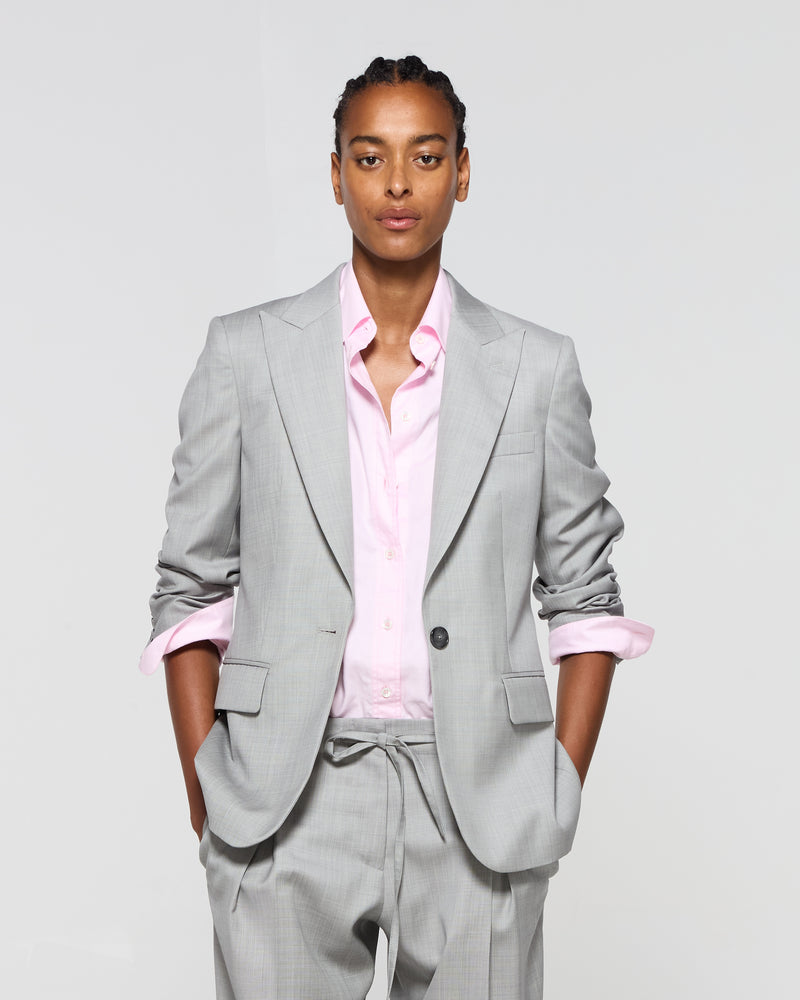 Wool Fitted Single Breasted Blazer - Light Grey picture #3