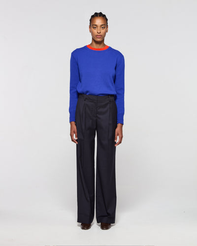 Wool Inverted Pleat Trouser - Navy Blue SERENA BUTE