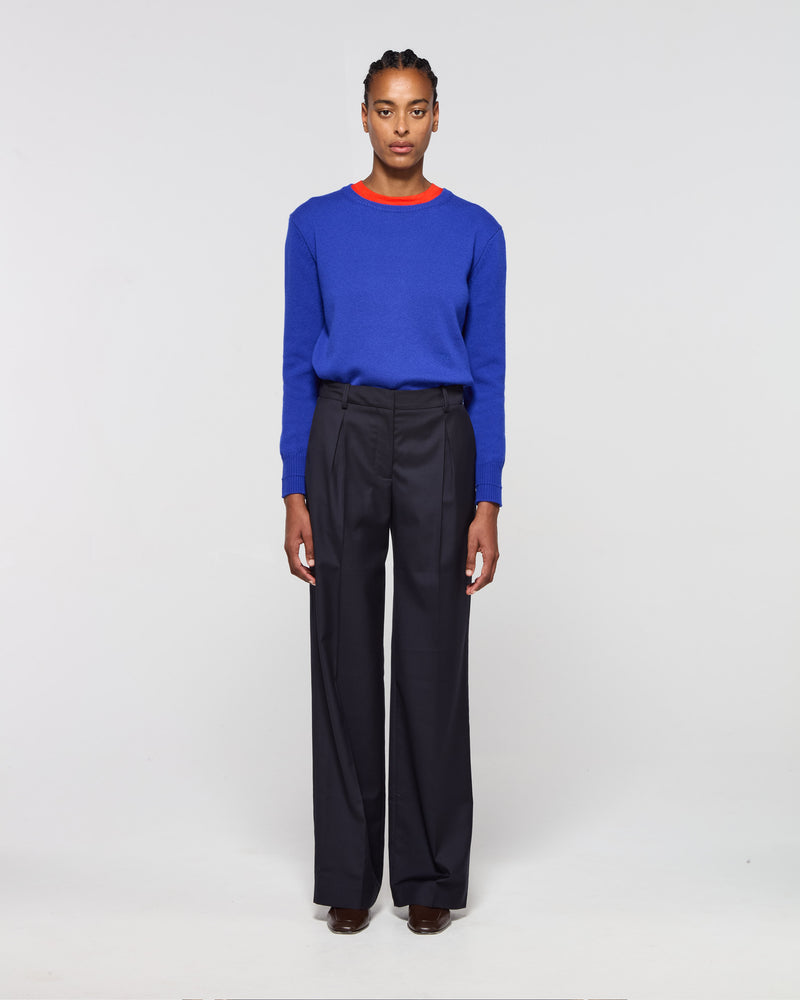 Wool Inverted Pleat Trouser - Navy Blue SERENA BUTE