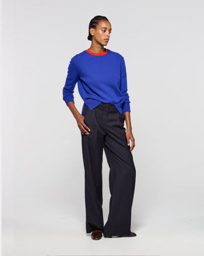 Wool Inverted Pleat Trouser - Navy Blue SERENA BUTE