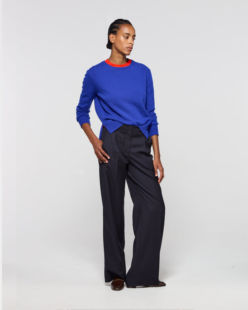 Wool Inverted Pleat Trouser - Navy Blue SERENA BUTE