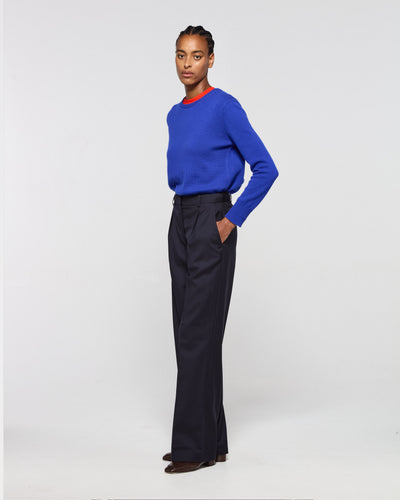 Wool Inverted Pleat Trouser - Navy Blue SERENA BUTE