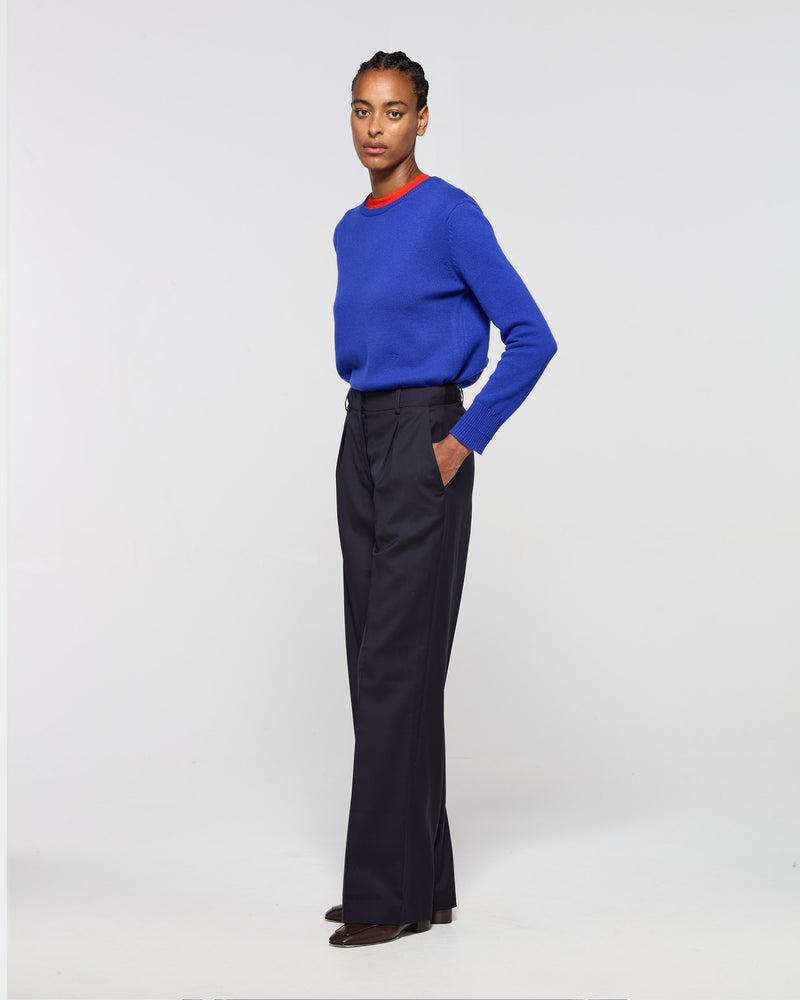Wool Inverted Pleat Trouser - Navy Blue picture #3