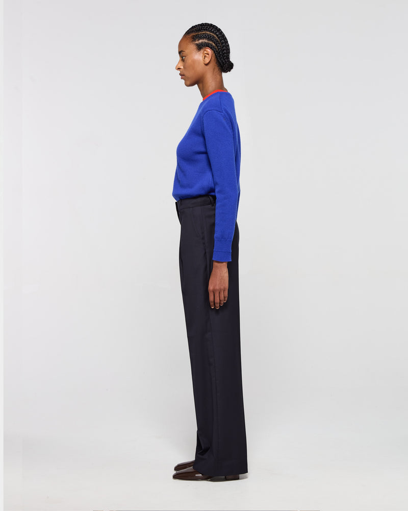 Wool Inverted Pleat Trouser - Navy Blue picture #2