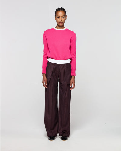 Wool Pinstripe Inside Out Trouser - Burgundy SERENA BUTE