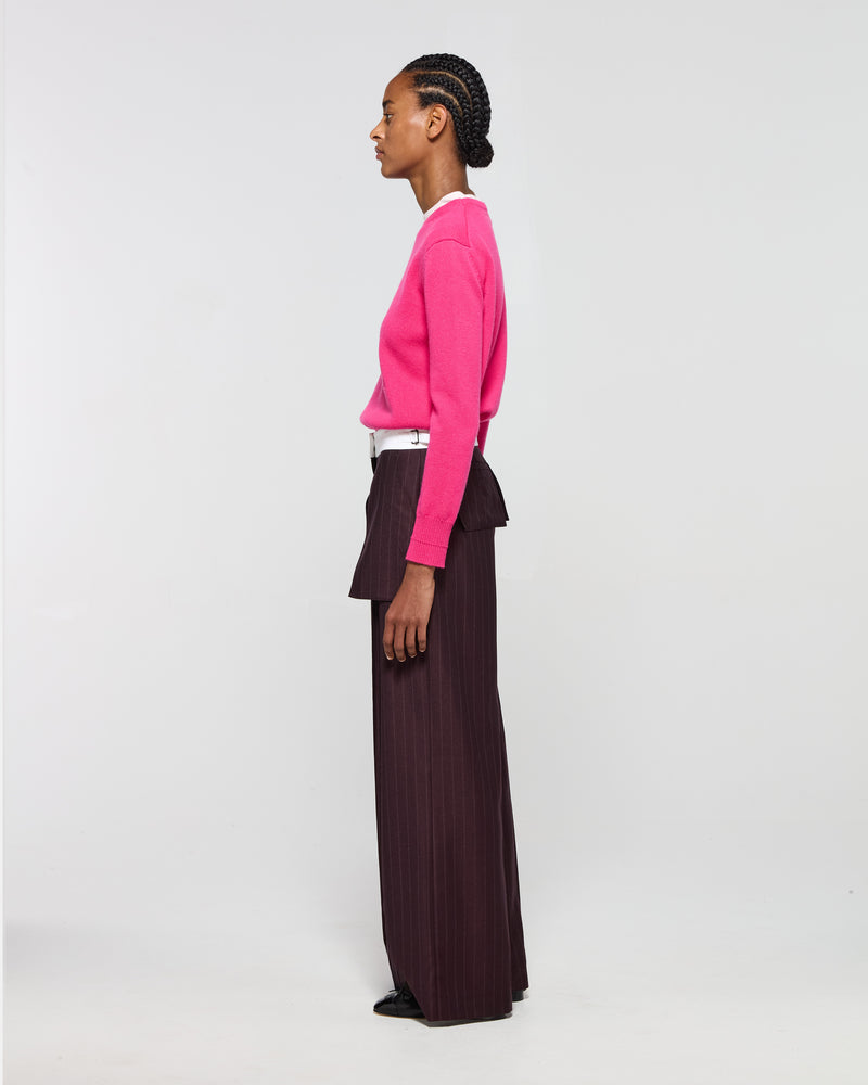 Wool Pinstripe Inside Out Trouser - Burgundy picture #4