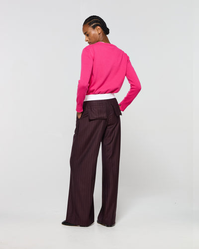 Wool Pinstripe Inside Out Trouser - Burgundy SERENA BUTE