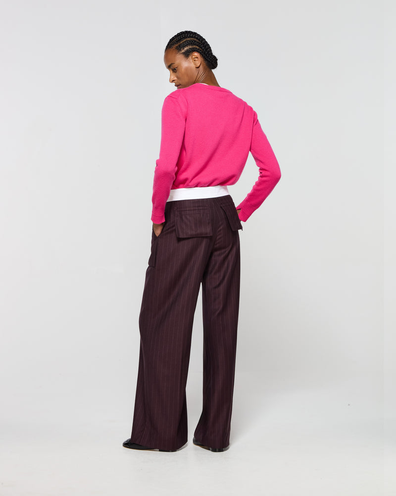 Wool Pinstripe Inside Out Trouser - Burgundy SERENA BUTE