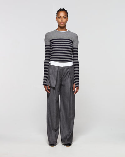 Wool Pinstripe Inside Out Trouser - Slate Grey SERENA BUTE
