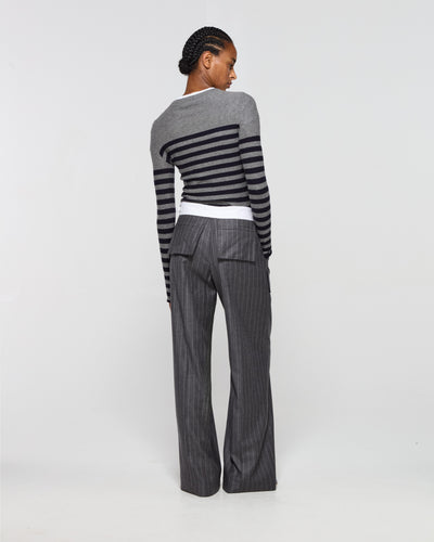 Wool Pinstripe Inside Out Trouser - Slate Grey SERENA BUTE