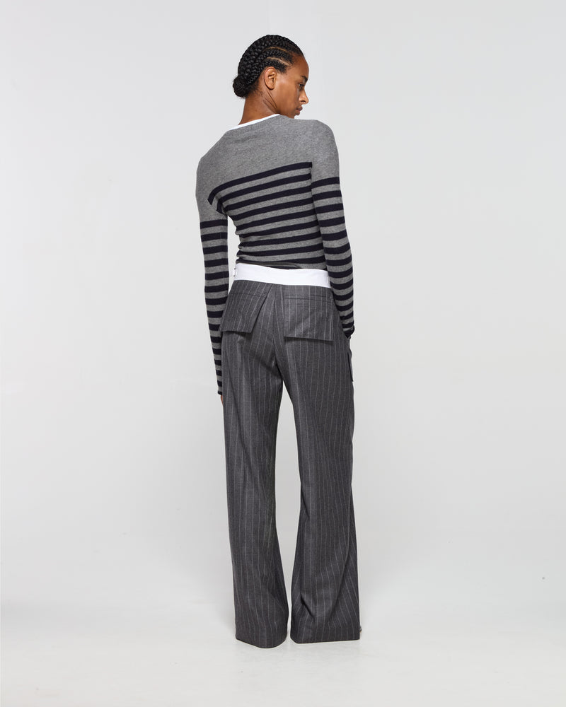 Wool Pinstripe Inside Out Trouser - Slate Grey SERENA BUTE