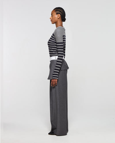 Wool Pinstripe Inside Out Trouser - Slate Grey SERENA BUTE