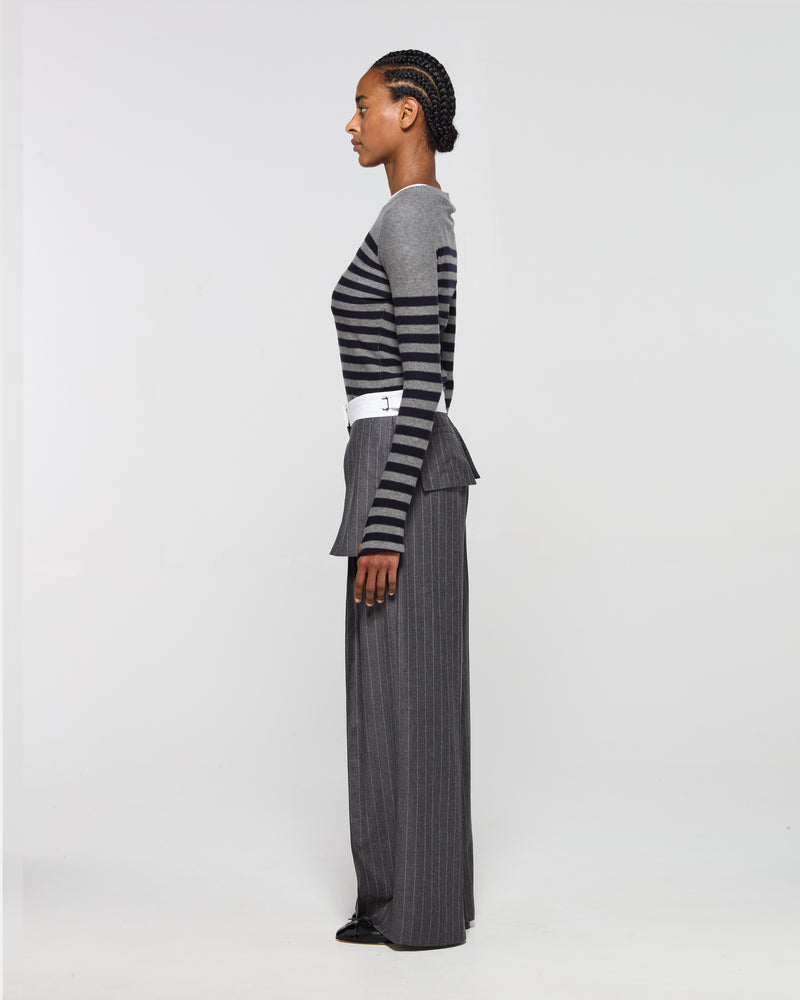 Wool Pinstripe Inside Out Trouser - Slate Grey SERENA BUTE