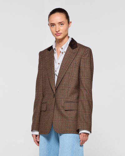 Wool Tweed Fitted Single Breasted Blazer - Brown SERENA BUTE