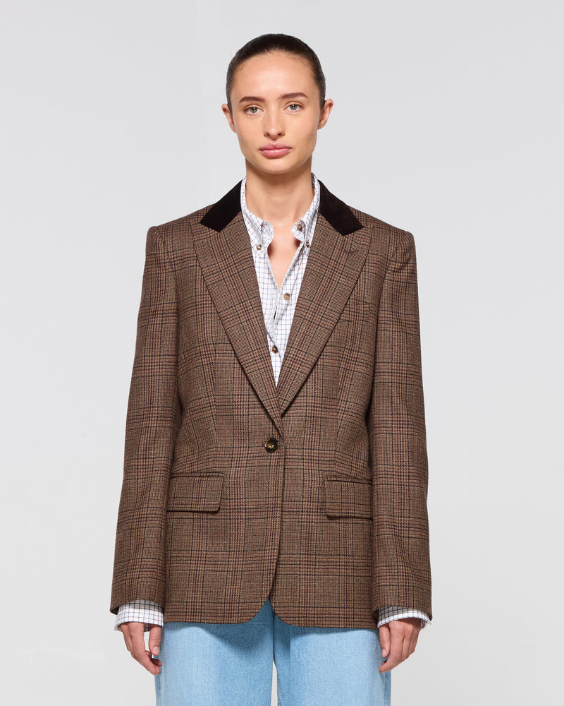 Wool Tweed Fitted Single Breasted Blazer - Brown SERENA BUTE