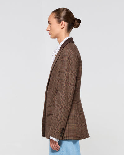 Wool Tweed Fitted Single Breasted Blazer - Brown SERENA BUTE