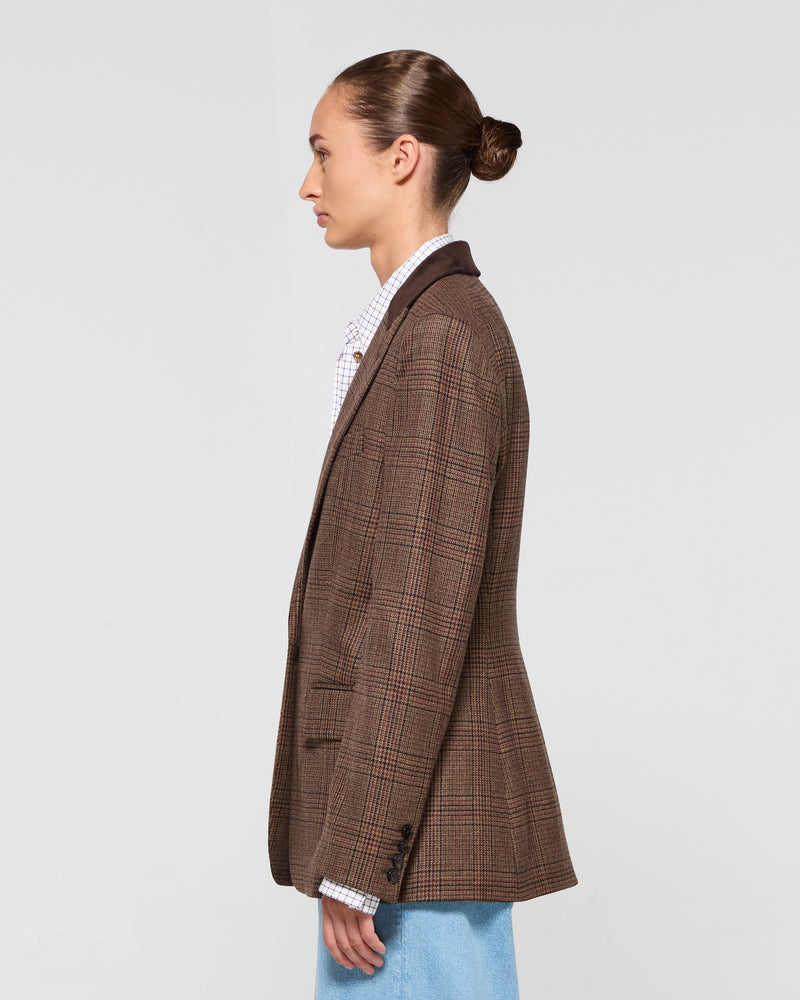 Wool Tweed Fitted Single Breasted Blazer - Brown SERENA BUTE