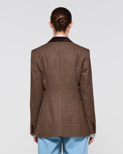 Wool Tweed Fitted Single Breasted Blazer - Brown SERENA BUTE
