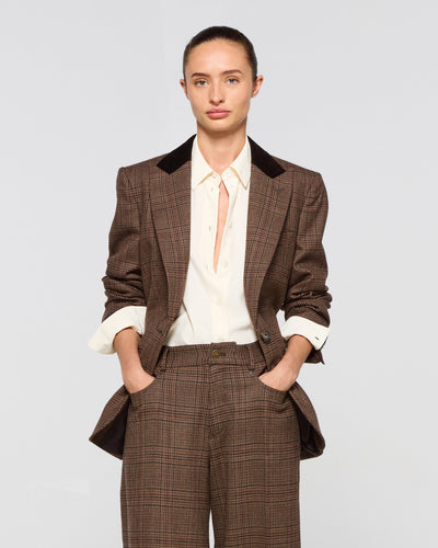 Wool Tweed Fitted Single Breasted Blazer - Brown SERENA BUTE