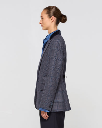 Wool Tweed Fitted Single Breasted Blazer - Navy Blue SERENA BUTE