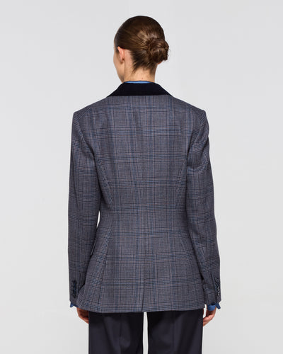 Wool Tweed Fitted Single Breasted Blazer - Navy Blue SERENA BUTE