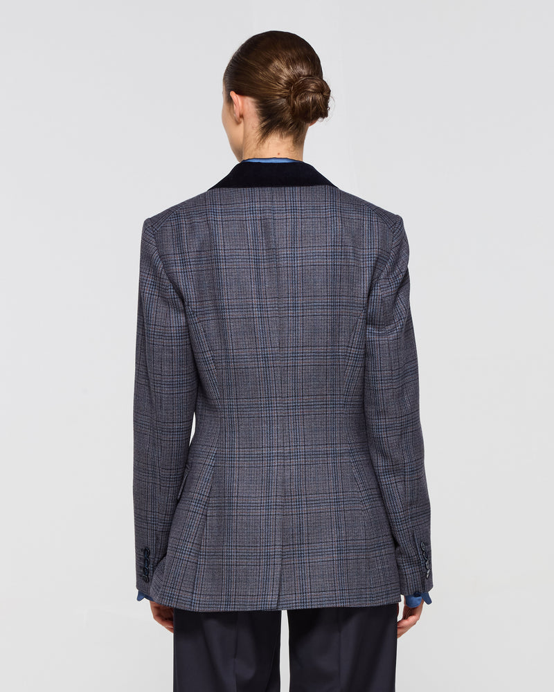 Wool Tweed Fitted Single Breasted Blazer - Navy Blue SERENA BUTE