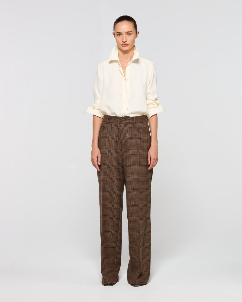 Wool Tweed Straight Leg Trouser - Brown SERENA BUTE