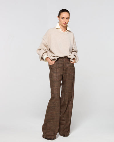 Wool Tweed Straight Leg Trouser - Brown SERENA BUTE