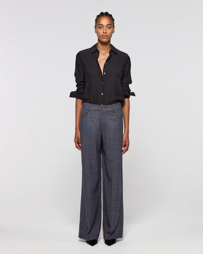 Wool Tweed Straight Leg Trouser - Navy Blue SERENA BUTE