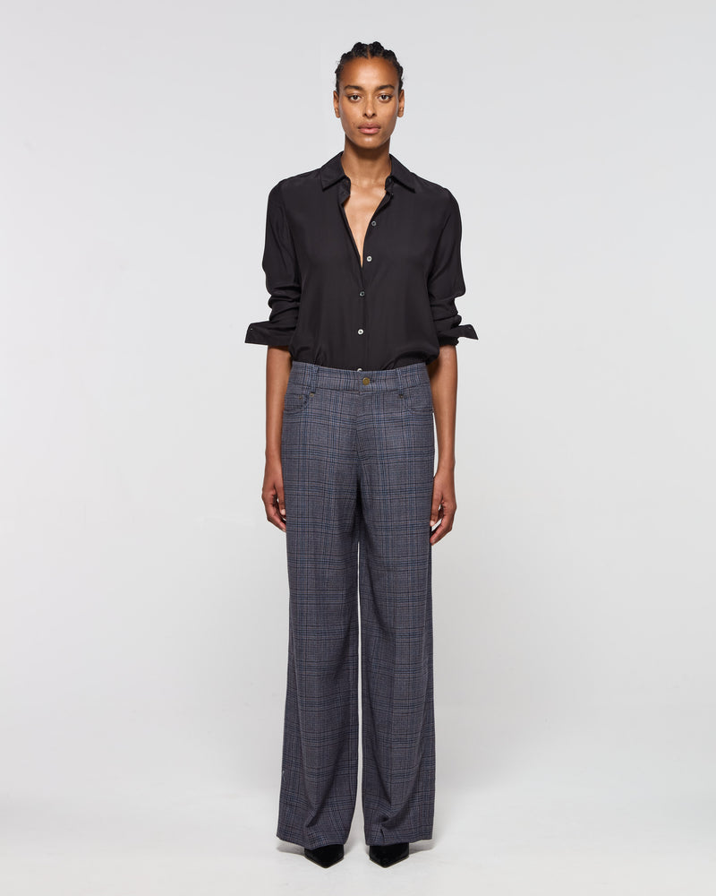 Wool Tweed Straight Leg Trouser - Navy Blue SERENA BUTE