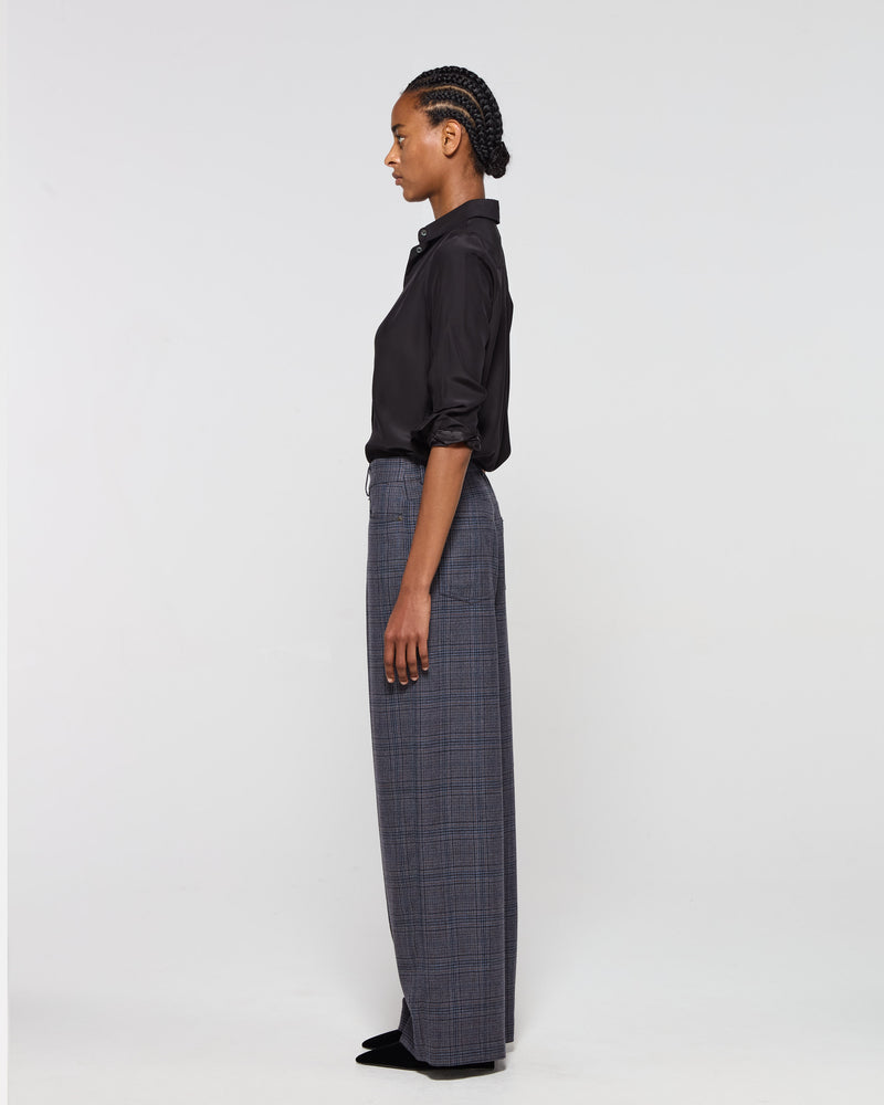 Wool Tweed Straight Leg Trouser - Navy Blue SERENA BUTE