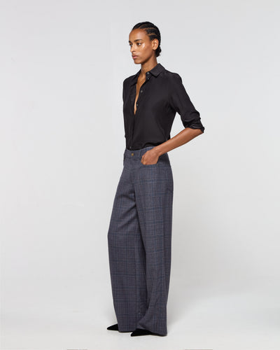 Wool Tweed Straight Leg Trouser - Navy Blue SERENA BUTE