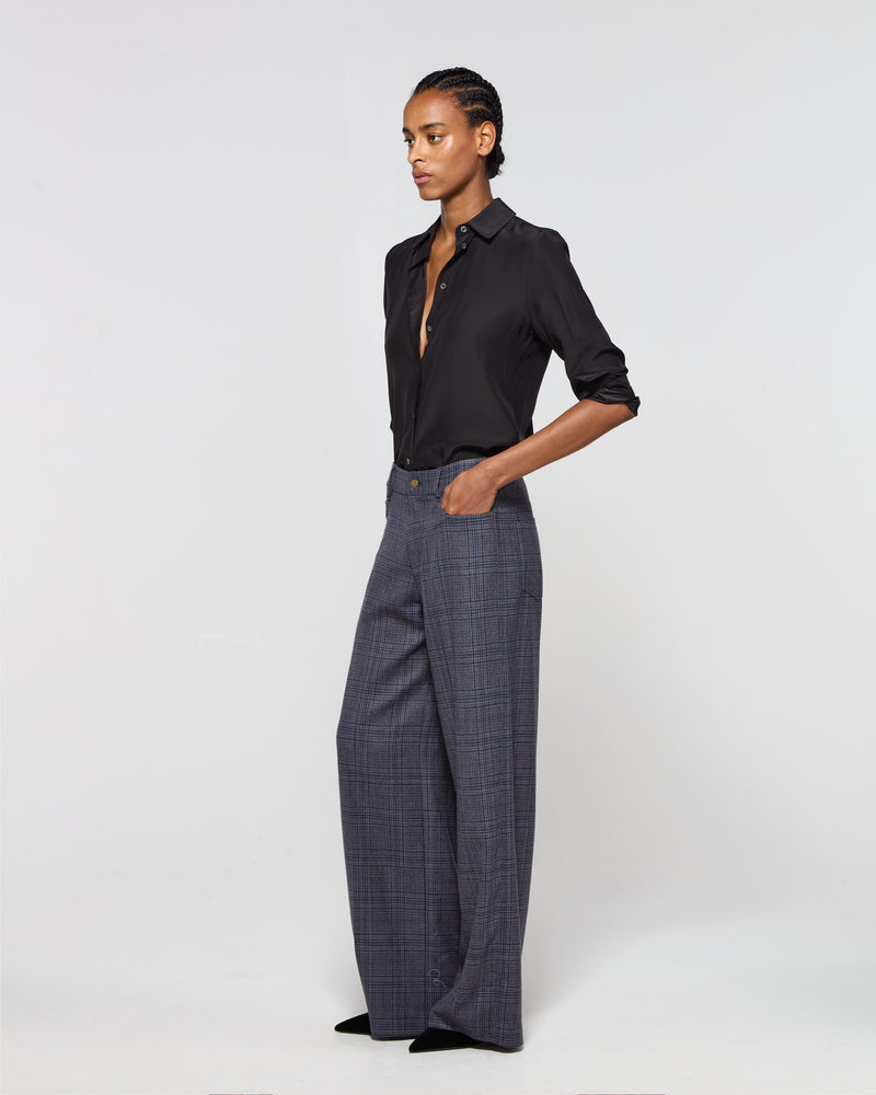 Wool Tweed Straight Leg Trouser - Navy Blue picture #4