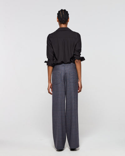 Wool Tweed Straight Leg Trouser - Navy Blue SERENA BUTE