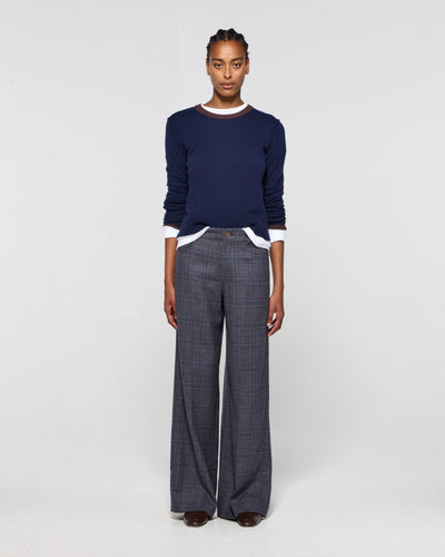 Wool Tweed Straight Leg Trouser - Navy Blue SERENA BUTE