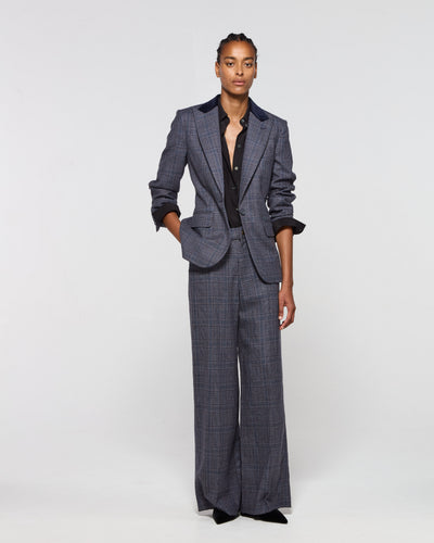 Wool Tweed Straight Leg Trouser - Navy Blue SERENA BUTE