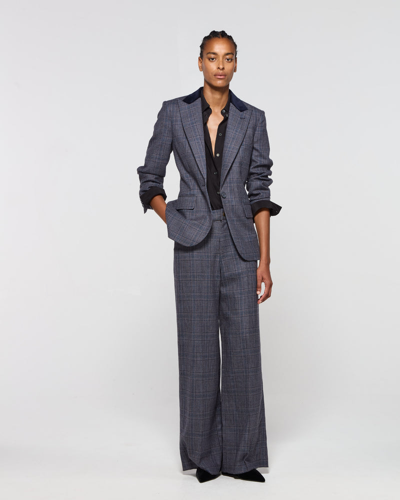 Wool Tweed Straight Leg Trouser - Navy Blue SERENA BUTE